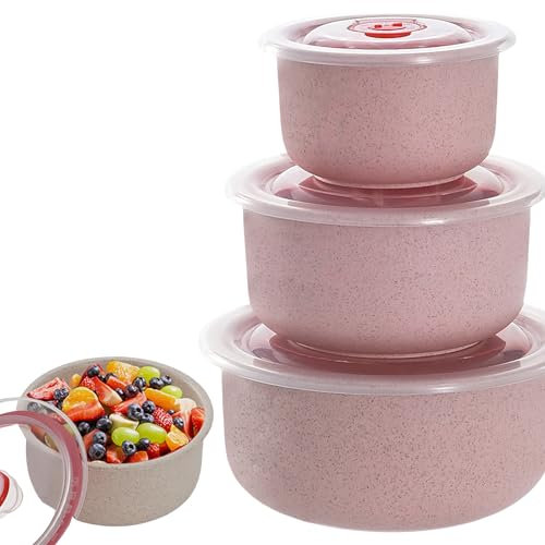 MEGYAD 3er Set Mikrowellengeschirr mit Deckel:Mikrowellengeschirr Frischhaltedosen 260/480/900ML, Mikrowellen Multischüssel Brotdose für Spülmaschine, Mikrowelle, Backofen, Kühlschrank (Rosa)
