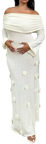 Unybwonn Women Sexy Off Shoulder Crochet Maxi Dress Bodycon Stretchy Mesh Knit Dress Long Sleeve Tube Top Elegant Dresses White