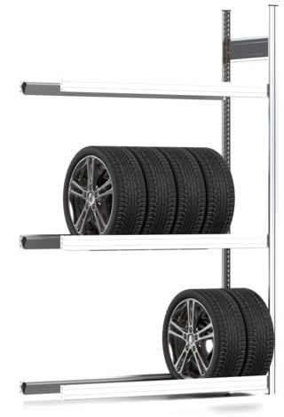 REGALWERK Räderregal mit Tiefenriegel - 250 kg - 2.000 x 1.285 x 400 mm (HxBxT) - 3 Ebenen - Anbauregal - Steckregal BERT