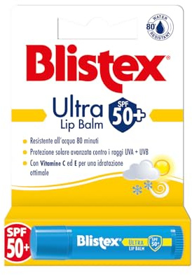 Blistex Ultra Lip Balm SPF 50+, Protezione Solare Labbra UVA/UVB, Alta Idratazione, Resistente all'Acqua, Non Unge, con Vitamina C ed E - Stick da 4,25 g (packaging may vary)