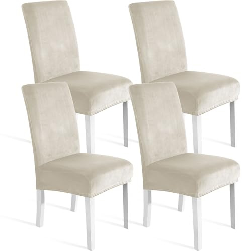 Ystyle Fundas de Sillas Terciopelo Pack 4, Fundas Sillas Comedor Ajustables Elasticas, Chair Cover Universal Moderno, Suave Lavables Funda Protectora, Banquetes Restaurante Hotel, Beige