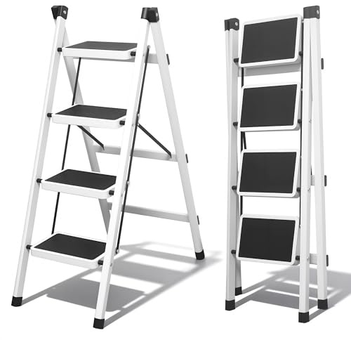 Escalera Plegable 4 peldaños con Pedal Antideslizante | Escaleras Plegables Domésticas | Step Ladder para Hogar | Escalera Plegable Multifuncional