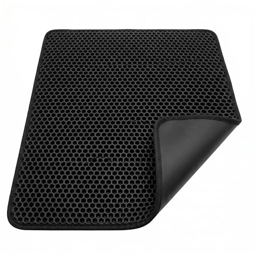 Cat Litter Mat,45 x 60cm Non-slip Cat Litter Trapping Mat,Honeycomb Double Layer Design Waterproof Cats Litter Box Mats Easier to Clean Washable,Black