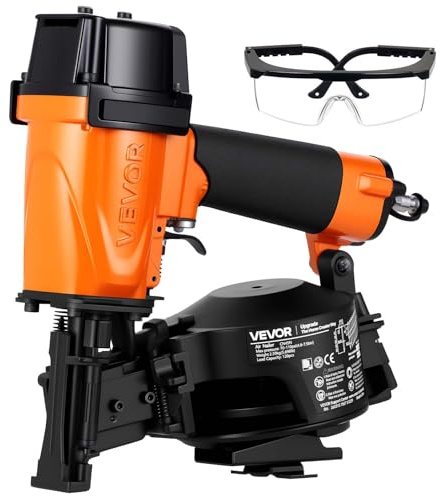 VEVOR Clavadora Neumática de Bobina CN45N, Pistola Neumática hasta 120 Clavos para 19 a 45 mm, 15 Grados, 4 a 5 Clavos por Segundo, 4,8–7,5 bar, Ajuste de Profundidad, para Techos Madera Construcción
