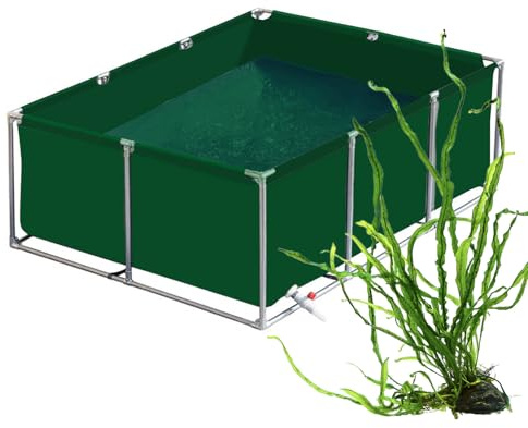 Lar Recular kulturvattentank med stativ – fisktank över marken Koi-damm pool PVC-damm med dräneringsventil grön 2 x 1,5 x 0,5 m (6,5 x 4,9 x 1,6 fot)