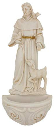 Corbase Religious Resin St. Francis with Doves Holy Water Font, 6 3/4 Inch