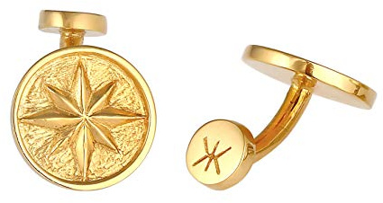 Kuzzoi Manschettenknöpfe für Herren mit Kompass Symbol im Vintage Design, 925 Sterling Silber vergoldet, Maritime Cufflinks für das Hemd, Stilvolles Männer Geschenk für Hochzeit und Geburtstag