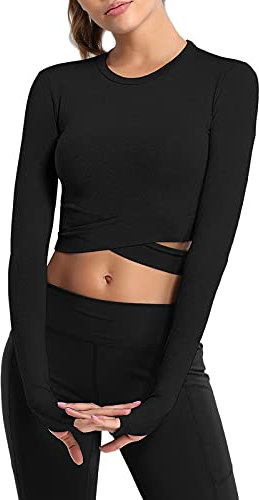 MUYOGRT T-Shirt Damen Sportshirt Langarm Crop Top Sexy Sport Oberteil Bauchfreie Sommer Laufshirt Atmungsaktiv Sporttop Leicht Yoga Fitness Shirts Schnelle Trockene Funktionsshirt