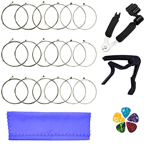 Electric Guitar Strings Stainless Steel Core Nickel-Plated Ball-End Nickel Alloy Wound 3 Full Sets and 3 in 1 Guitar Restringing Tool Guitar Capo Guitar Picks Cleaning Cloth