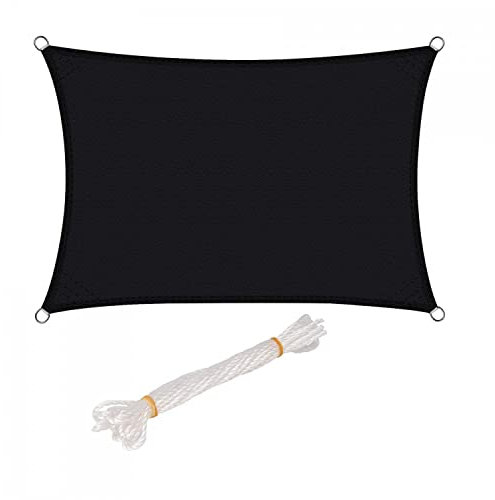Oypla 3m x 4m Black Rectangular Outdoor Garden Patio Sun Shade Sail Canopy UV Protection Water Resistant with Mounting Ropes