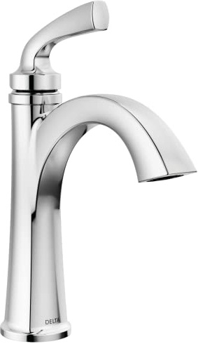 Delta Geist Chrome Bathroom Faucet 1 Hole, Single Hole Bathroom Sink Faucet for Vanity, Push-Pop Drain Assembly, Chrome 15864LF