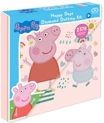 DIAMOND DOTZ DBX.089 - Kit de peinture diamant 5D original DOTZ Box Peppa Pig Happy Days - Kit créatif avec pierres de mosaïque diamantées scintillantes - Environ 28 x 28 cm - Kit complet de bricolage