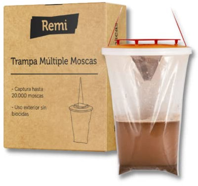 Trampa Múltiple Moscas Remi Hogar | Captura hasta 20.000 Moscas | para Uso en Exteriores | Sin biocidas eficacia | Fácil instalación | Efecto de Cebo | Red Top