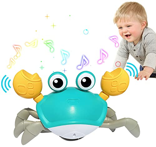 Baby Toys Crawling Crab - Infant Tummy Time Toys 3 4 5 6 7 8 9 10 11 12 Baby Toys 6-12 12-18 Months Light-up Musical Walking Sensory Induction Crabs Interactive Toddler 1st Boys Girls Birthday Gifts