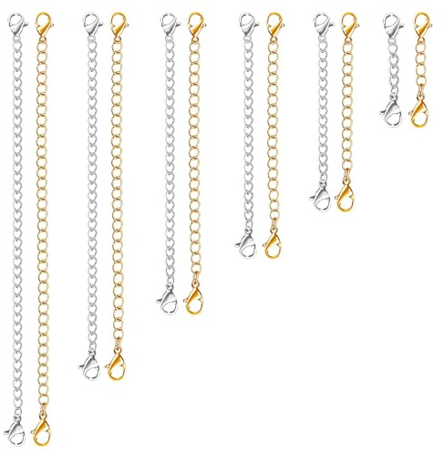 WillTen Extensión de cadena de acero inoxidable, 12 unidades, color plateado y dorado, Metal