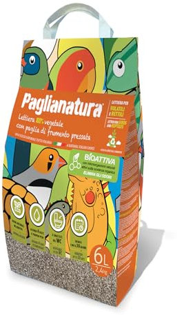 Paglianatura Basura Natural bioactiva para pájaros y Reptiles, 2,4 kg (6 litros) | Excelente Capacidad de absorción | Ideal para el Bienestar de Aves y Reptiles | 100% Natural y Segura
