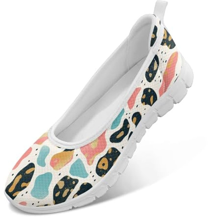 Glomenade Creative Leopard Mesh Slip On Walking Shoes Memory Foam Quick-Dry Water Sports Barefoot Shoes Lightweight Ballet Flat for Women