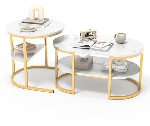 YNYHTER Set med 2 soffbord, vardagsrumsbord, set med 2 sidobord, sidobord, soffbord, vardagsrumsbord, modern, separat eller enhetligt, soffbord, 2 bord (guld)
