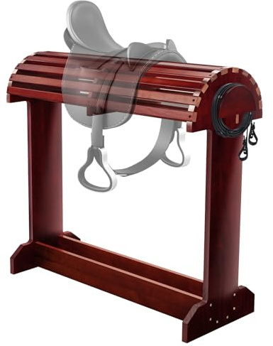 Essenhome Extra-Large Wood Saddle Rack-Enhanced Height & Length with Reinforced Stability,Non-Abrasive Design,Heavy-Duty Saddle Stand for Horse Tack Room Organization 29.9x13.8x30.7 (Mahogany)