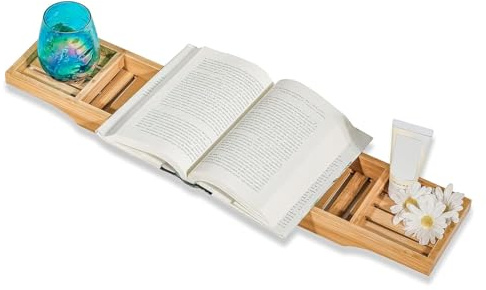 Bandeja de Bañera de Bambú, Organizador Rejilla Elegante, Soporte Decorativo para Jabón, Velas y Botellas, Ideal para un Baño SPA Relajante, 70x15x4.5cm