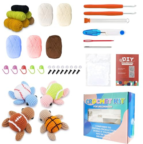 Set di uncinetto per principianti, kit per lavorare a maglia con animali 3 pezzi Set di uncinetto tartaruga, set di partenza con videocorso in inglese, passo dopo passo, ferri da maglia uncinetto, set