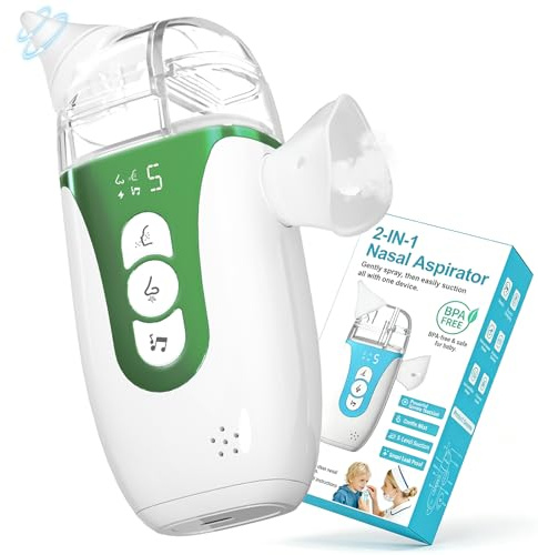 Smart Baby Nasal Aspirator, Household 2-in-1 Electric Nose Sucker with 5-Level Suction, Soothing Lullabies, 2 Silicone Tips, USB-C Charge, Storage Case | Baby Nose Aspirator Gift (Mint Green)