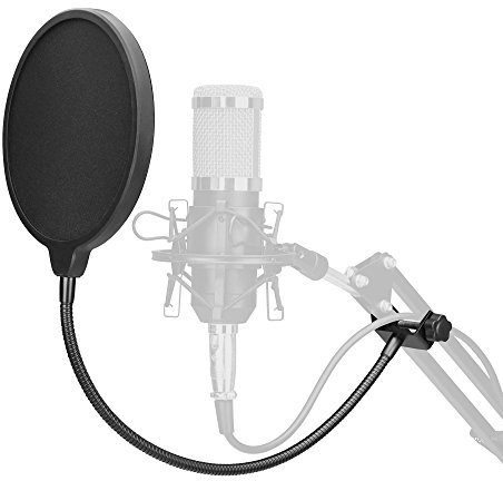 McGrey PK-20 Popkiller Popschutz (doppelt mit Nylon bespannt, Durchmesser: 15 cm, 38 cm langer Schwanenhals, anklemmbar bis Rohrdurchmesser 30 mm) Schwarz