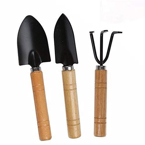 OFKPO 3 pcs Outils de Jardin, Petite Pelle Râteau et Bêche Manche en Bois pour Plantes en Pot, Outil de Sécurité des Enfants Intérieur Extérieur Jardin