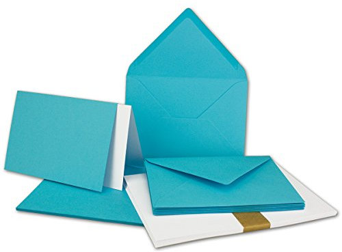 25x Faltkarten SET DIN A6/C6 mit Brief-Umschlägen in Türkis - inklusive Einleger - 14,8 x 10,5 cm - Premium Qualität - FarbenFroh