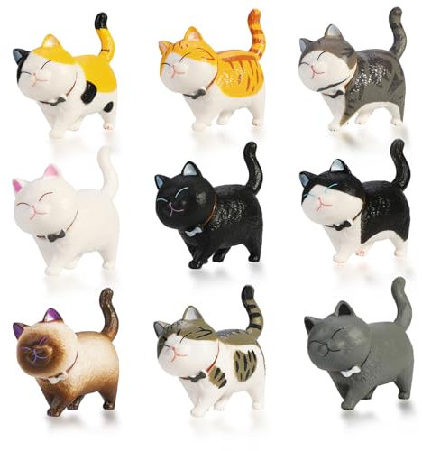PHOGARY 9PCS Figuras de Gatos realistas, Set de Juguetes de Figuras de Gatitos, Gatito Huevos de Pascua Cake Topper Regalo de cumpleaños de Navidad para niños niños niñas niños Amante de los Gatos