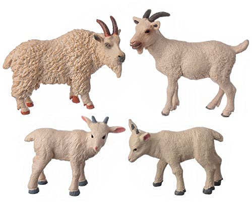 JOKFEICE Ziegentierfiguren, 4 Stück - Realistische Kunststoff Action-Modelle, Lernspielzeug, Wissenschaftsprojekt, Geburtstagsgeschenk & Kuchendekoration für Kinder