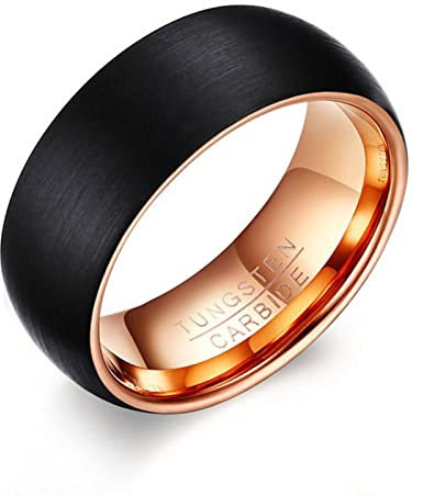 Banemi Ring Mann, Wedding Rings Wolfram Negro Rosegold 8mm Hypoallergen Fingerring Geburtstagsgeschenk Größe 67 (21.3)