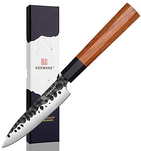 KEEMAKE Paring Knife 4.5 inch, Fruit Knife with 440C Japanese Stainless Steel Blade, Peeling Knives with Natural Wooden Handle Small Kitchen Knives