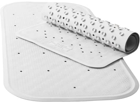 Non-Slip Anti-Slip Anti-Mould Rubber Bathroom Bathtub Bath Mat For Inside Bath, Rectangular 74 x 34cm, Rubber Suction Cups, Textured Surface, Easy Clean, Off-White, Ideal for Elderly & Children