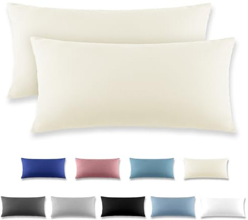 REDKEY Kissenbezug 40x80 cm 2er Set Kopfkissenbezug mit Reißverschluss - Kissenhülle aus gebürstetem Mikrofaser für Kissen,Waschbar bis 40°C Creme