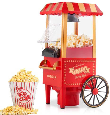Máquina de Palomitas HAEGER POPPER, 1200W, Oil Free, Palomitero Vintage, Máquina de Hacer Palomitas Dulces, Palomitero Eléctrico Capacidad 100gr, Perfecto para Fiestas y Noches de Cine