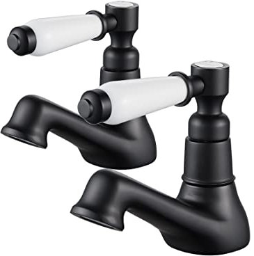 Luckyhome Paire de robinets de lavabo traditionnels, double robinet de salle de bain chaud et froid de 1,27 cm avec 2 poignées en céramique, noir