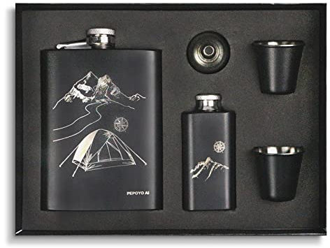 Set fiaschetta in acciaio inox, 260 ml, mini bottiglia di liquore Upscale portatile, regalo alcolico (grigio per outdoor)