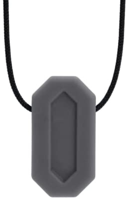 ARK Collier à mâcher en différentes épaisseurs et formes avec laisse réglable et guide pratique Logostar – Collier Sensory, bloc de dentition, mâcher, dentition (Minibite, extra ferme, gris foncé)