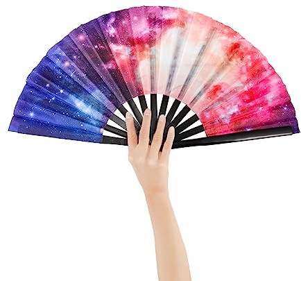 Nogsay Handfächer Bunt,Faltfächer Bambus Oxford Kungfu Rave Fächer Groß,Faltbare Hand Fan Chinesische Japanese Deko Sommer Fecher für Hochzeit,Party,Tanz,Festival,Leistung(Illusion des Nachthimmels)