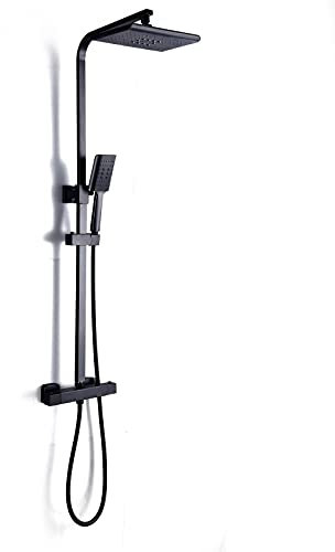 Ensemble de douche encastré - Système de douche à effet pluie avec thermostat et pommeau de douche - Fixation murale - Pommeau de douche moderne pour baignoire