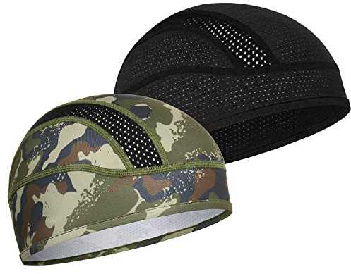 MELASA Cooling Berretto da ciclismo sotto il casco, Mech, traspirante, fodera per casco da bicicletta, berretto da corsa, sportivo, per uomini e donne, adatto sotto i caschi, nero e verde magico,