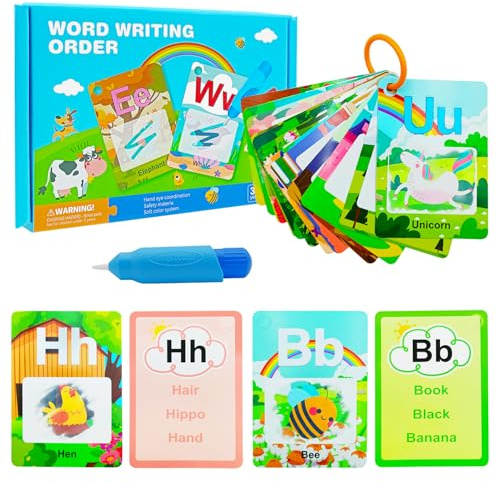 Cuackamily Cartes éducatives Jeunes Enfants de 2 à 6 Ans Livres à colorier sur l'eau magique Jouets Préscolaires Cadeau d'anniversaire 26 cartes alphabétiques pour enfants en anglais Cadeau Montessori