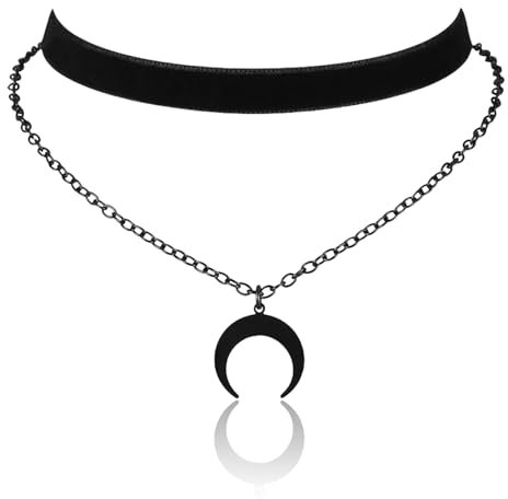 Kotkiddy Gotischer Choker, Choker Halskette für Frauen, schwarzer Samthalskette, Layer-Halskette, Goth-Schmuck für Frauen