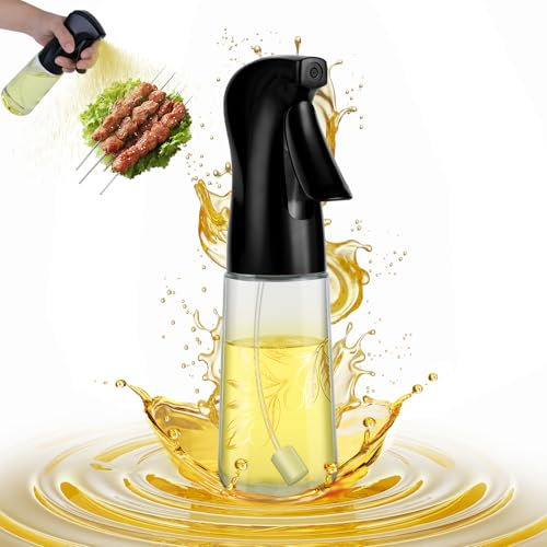 hoforife 210ml/7oz Glass Olive Oil Sprayer Bottle for Kitchen Cooking, Oil Mister Spray Dispenser Bottle with Portion Control (White)