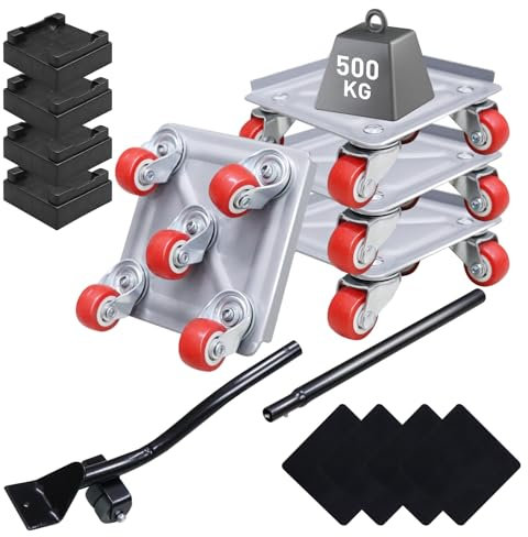 ISWEES Furniture Mover Pro Set, Carbon Steel Panel Heavy Duty Dolly, 5 360° Rotatable Rubber Universal Wheels, Maximum Load 500KG / 1100LBS