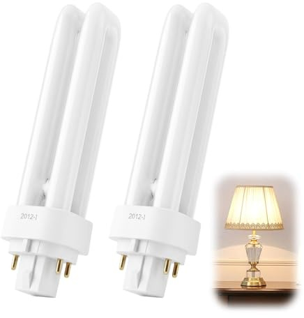 RTDHO 13W G24q-1 4 Pin Light Bulbs,Natural White Compact Fluorescent Lamp | 4000K 850LM AC220V-240V CFL Light Bulb, Non-Dimmable 2U Double Tube Energy Saving Lamp, 4 Pin Bathroom Light Bulbs, 2 Pack