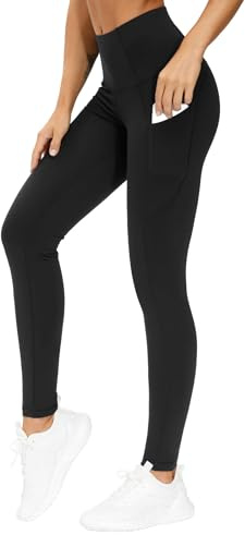 THE GYM PEOPLE Thick High Waist Yoga Pants with Pockets, Tummy Control Workout Running Yoga Leggings for Women,Black,S