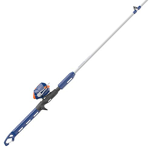 Zebco Kids Wilder Spincast Reel and Fishing Rod Combo, 4-Foot 3-Inch 2-Piece Fishing Pole, Size 20 Reel, Changeable Right- or Left-Hand Retrieve, Pre-Spooled with 6-Pound Zebco Cajun Line, Blue/Orange