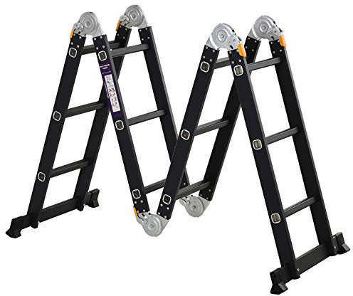 HOMCOM Echelle Aluminium Pliable Multifonction 5 Positions 3,7 m 12 échelons Certification NF EN131 Charge Max. 150 Kg Noir